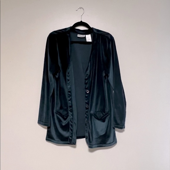 Teal Velvet Cardigan size large - Picture 2 of 4